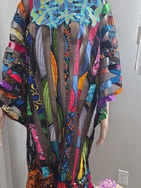 Multicolor Sheer Bohemian Women’s Dress with Floral Applique